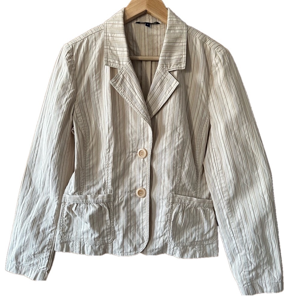Reitmans 100% Cotton Striped Blazer Beige and Off White - Size 9